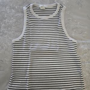 H&M White and Black Striped Ribbed Tank Top